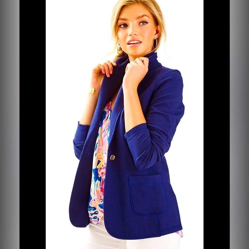 LILLY PULITZER MINDY SHAWL COLLAR CARDIGAN NAVY BLUE SZ MED